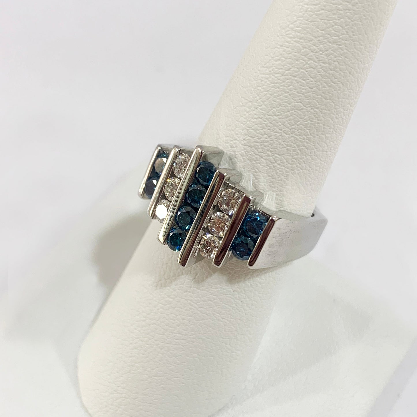 14k White Gold Blue Diamond Ring