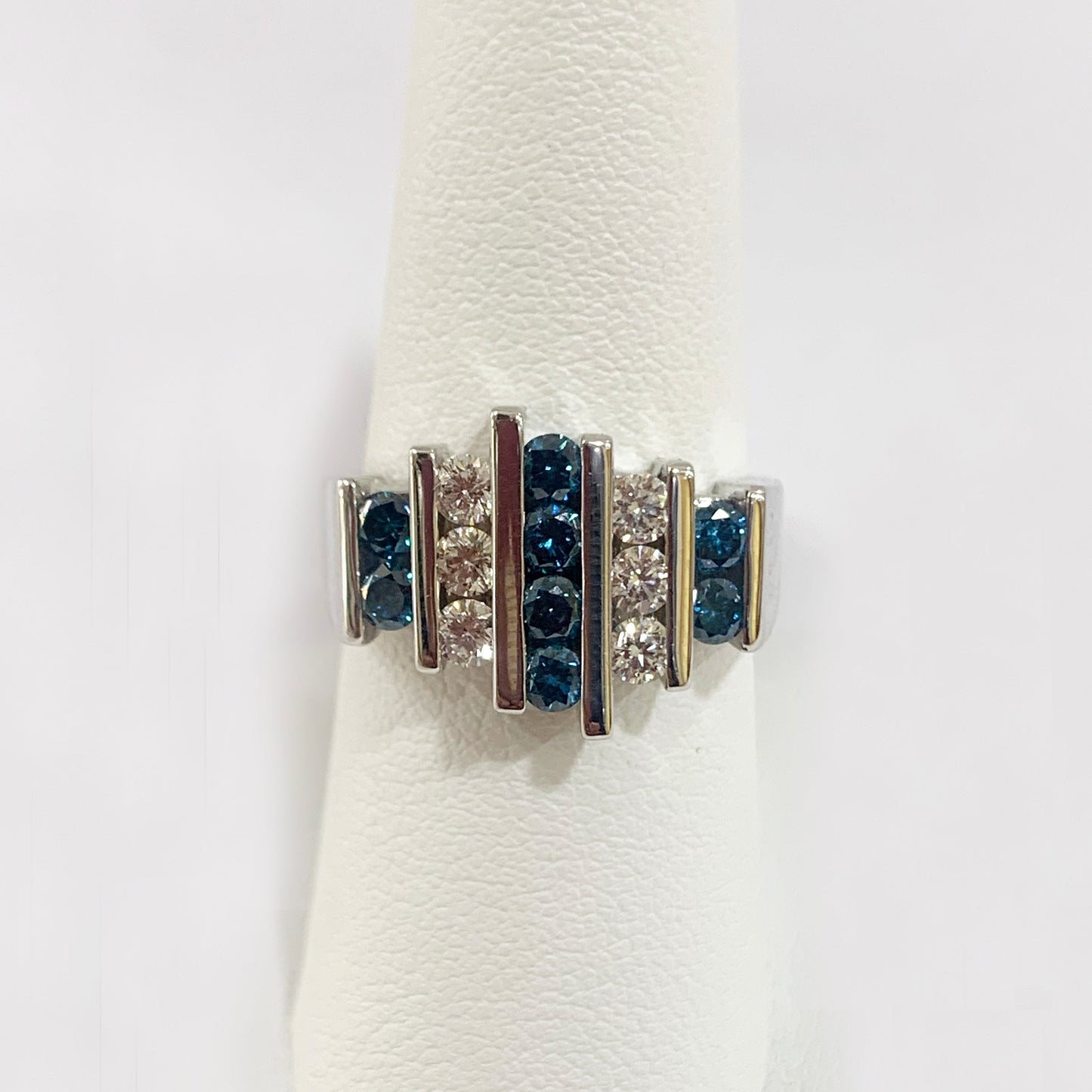14k White Gold Blue Diamond Ring