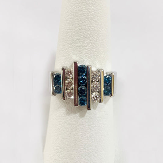14k White Gold Blue Diamond Ring