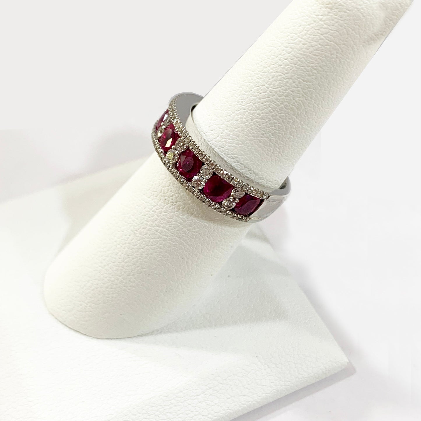 14k White Gold Ruby Diamond Ring