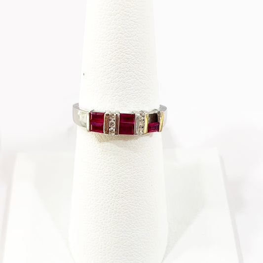 14k White Gold Ruby Diamond Ring