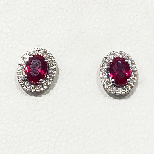 14k White Gold Ruby Diamond Earrings