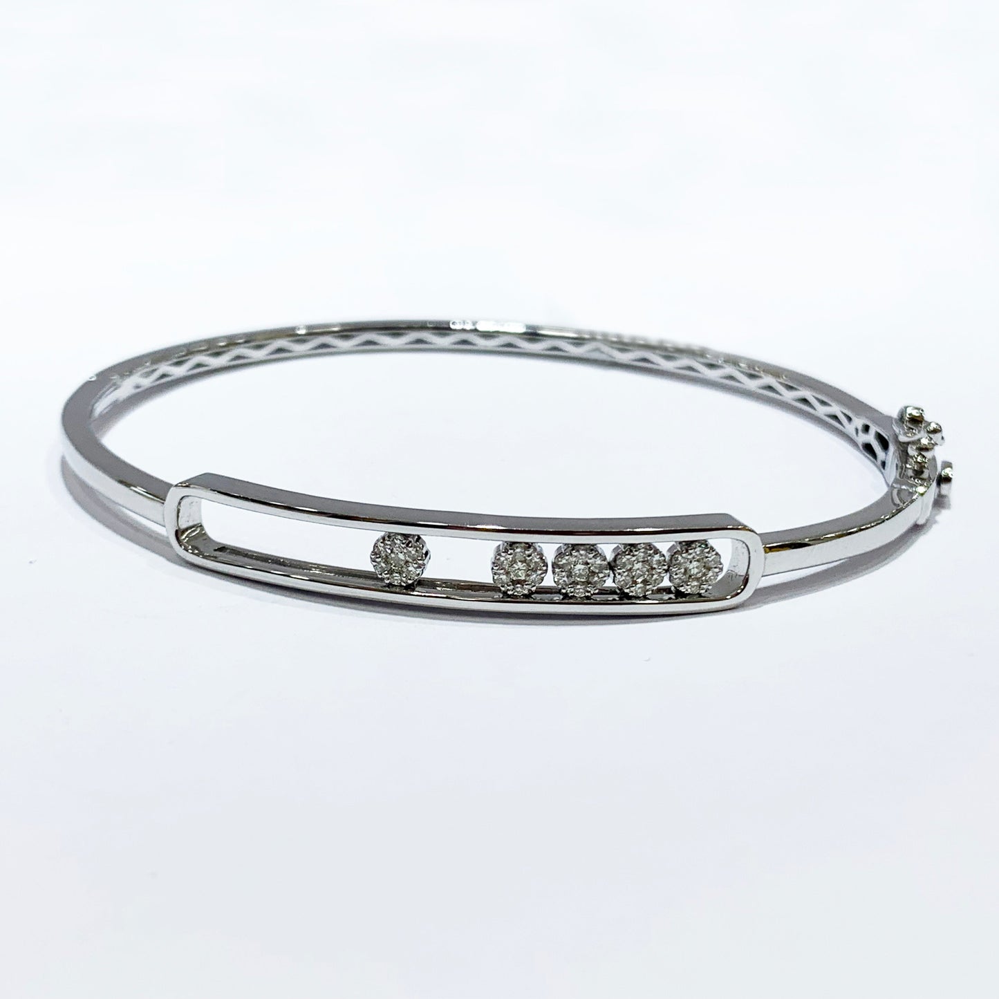 14k White Gold  White Diamond Bangle