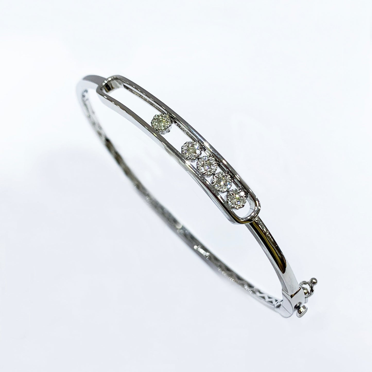 14k White Gold  White Diamond Bangle