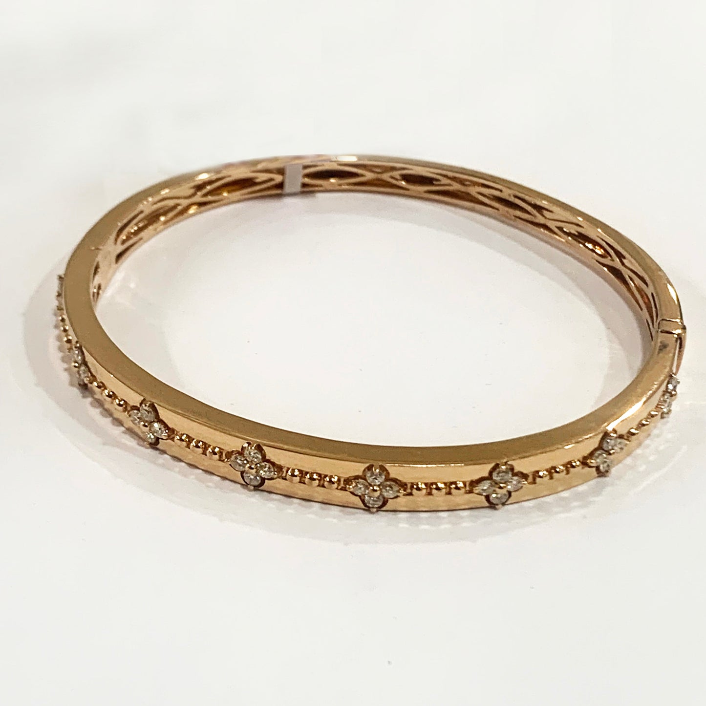14k Rose Gold White Diamond Bangle