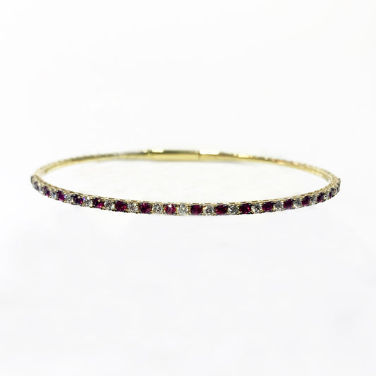 14k Yellow Gold Ruby Diamond Bangle
