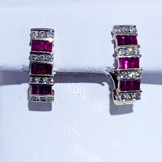 14k Yellow Gold Ruby Diamond Earrings