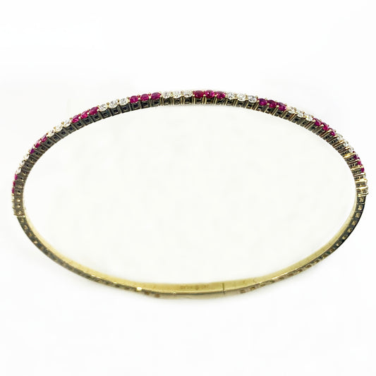 14k Yellow Gold Ruby Diamond Bangle