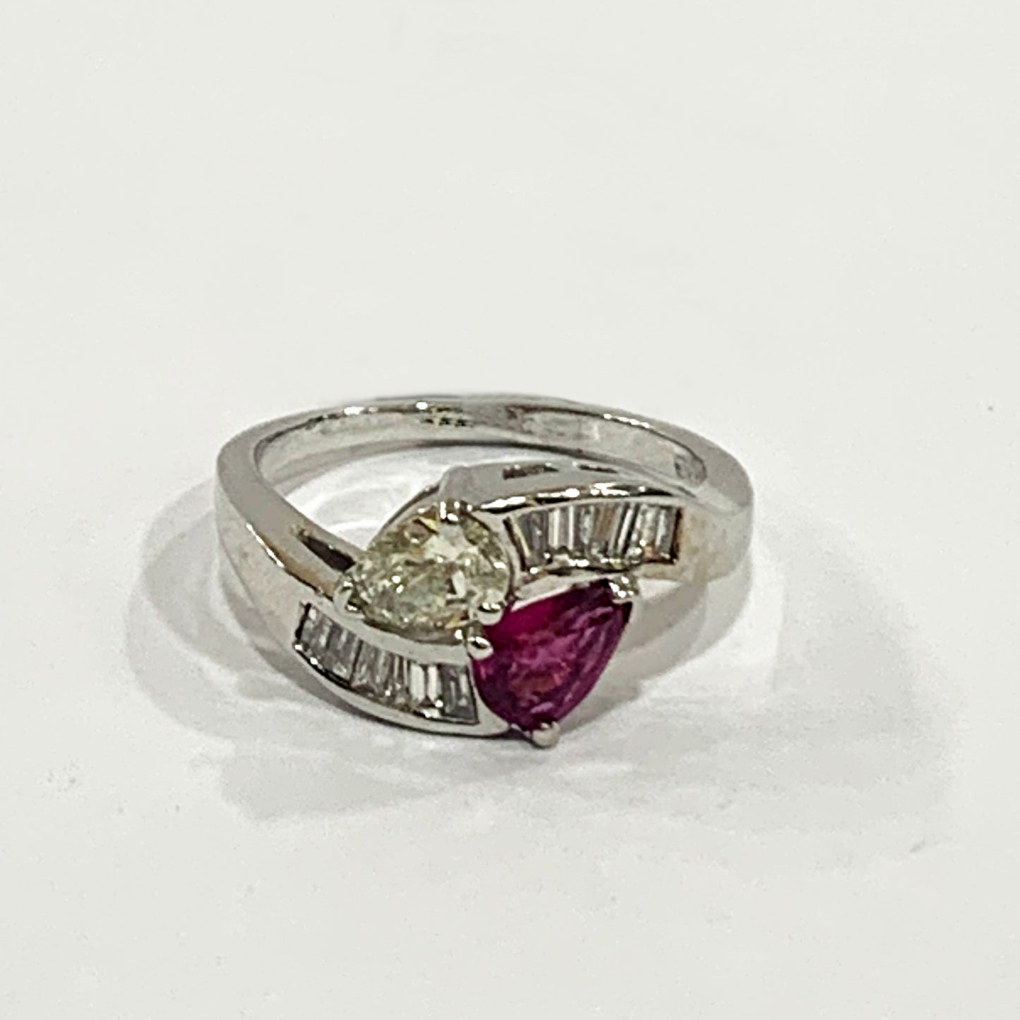 14k White Gold Ruby Diamond Ring