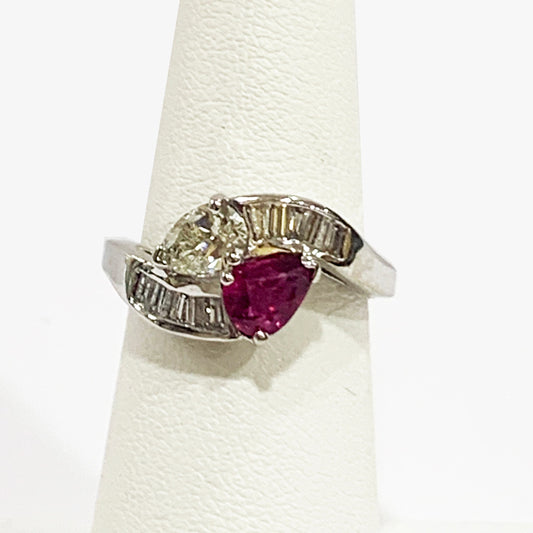 14k White Gold Ruby Diamond Ring