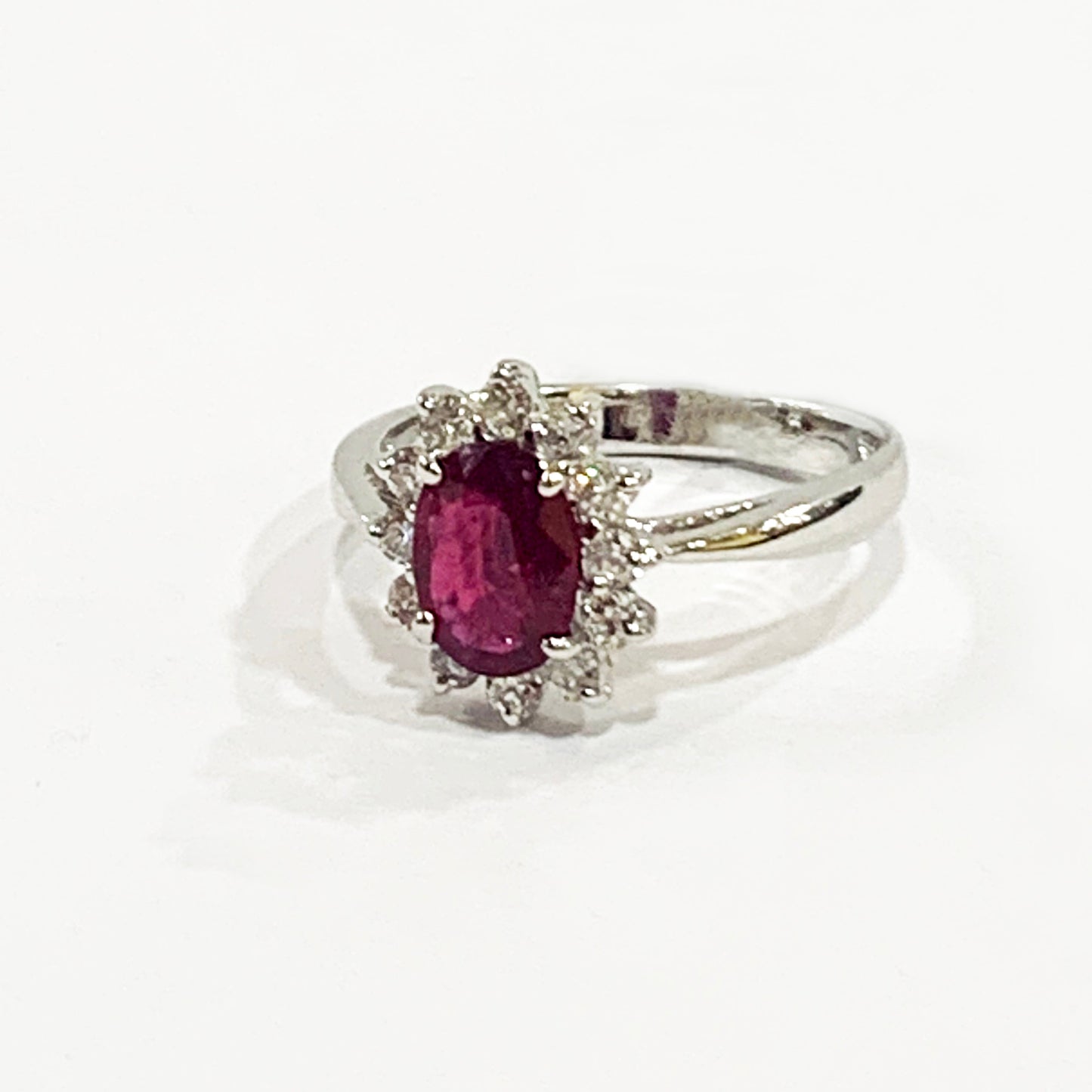 14k White Gold Ruby Diamond Ring