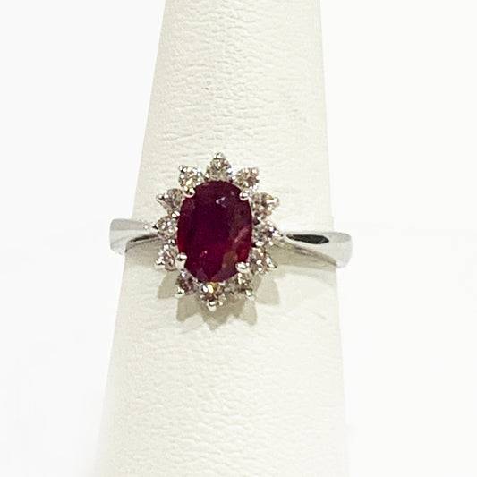 14k White Gold Ruby Diamond Ring