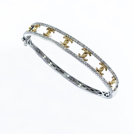 14k Two-Tone Gold Diamond Bangle
