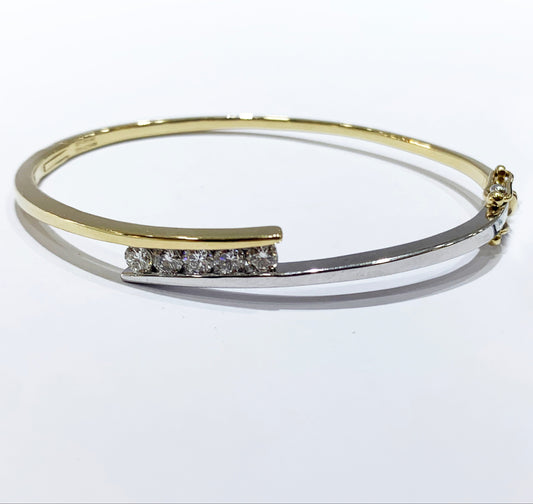 14k Two-Tone Gold Diamond Bangle
