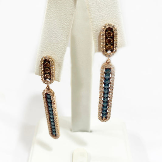 14k White Gold Blue/Brown/White Diamond Earrings