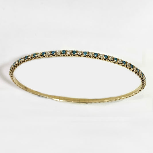 14k Yellow Gold Blue Diamond Flex Bangle