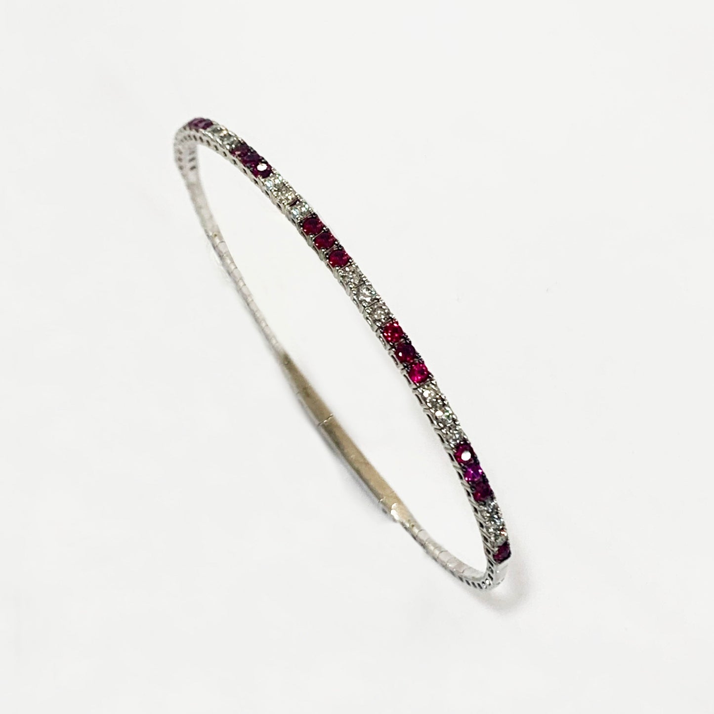 14k White Gold Ruby Diamond Bangle