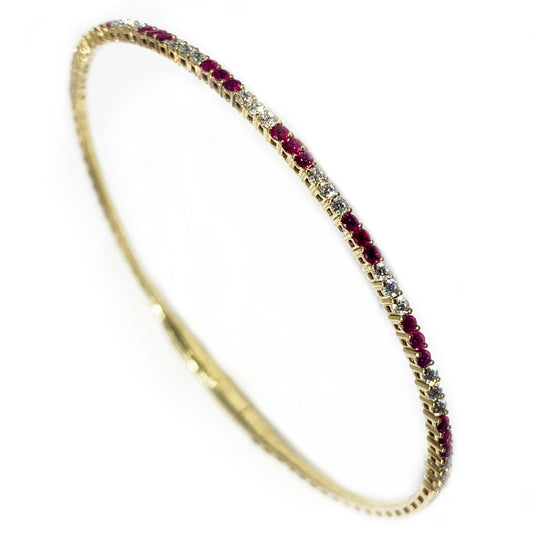 14k Yellow Gold Ruby Diamond Flex Bangle
