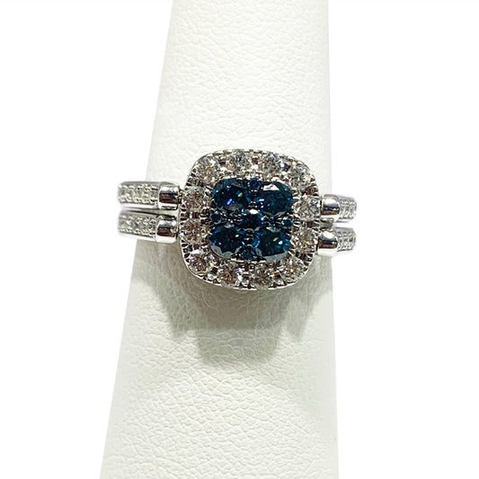 14k White Gold Blue/White Diamond Flip Ring