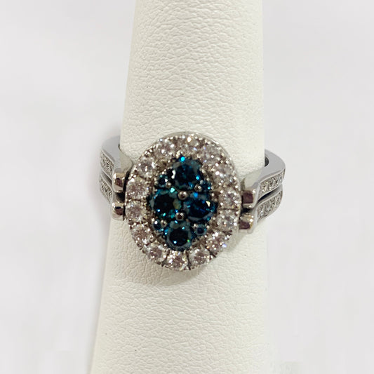 14k White Gold Blue/White Diamond Flip Ring