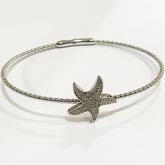 14k White Gold Starfish Diamond Flex Bangle