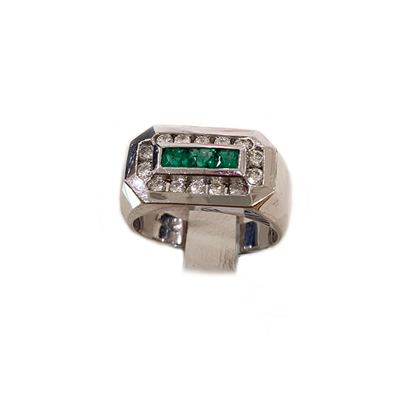 14k White Gold Mens Emerald Ring
