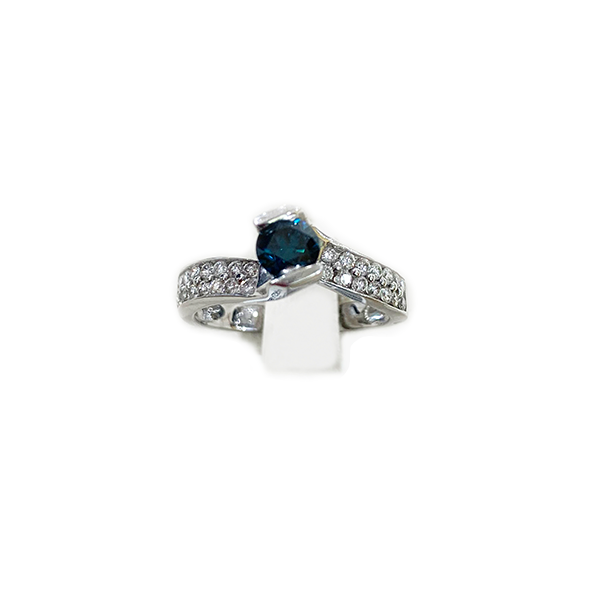 14k White Gold Blue Diamond Ring