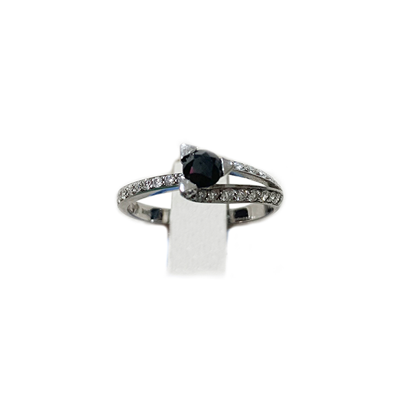 14k White Gold Black Diamond Ring