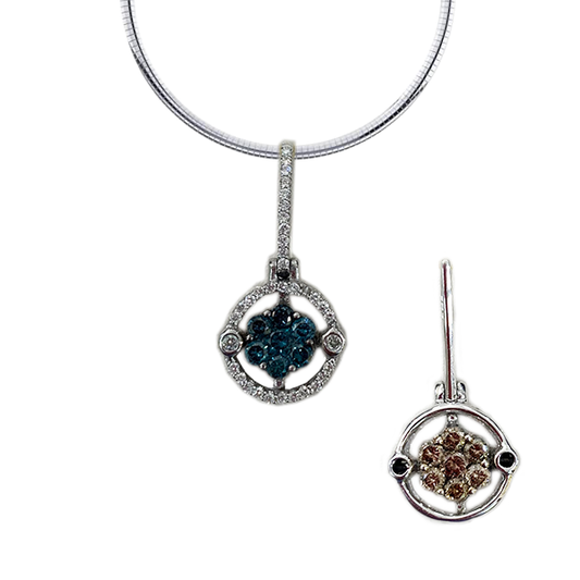 14k White Gold Blue/Brown Diamond Pendant