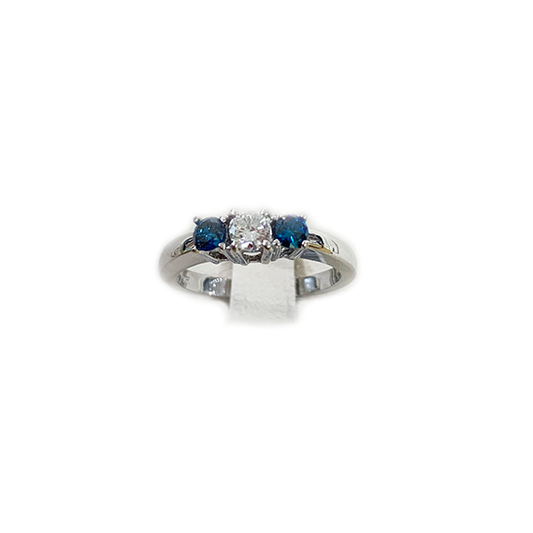 14k White Gold Blue Diamond Ring