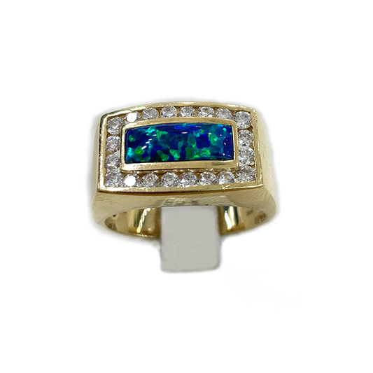 14k Yellow Gold Mens Australian Opal Ring