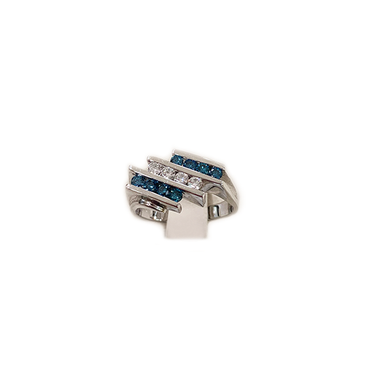14k White Gold Blue Diamond Ring