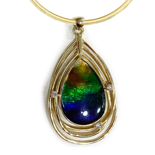 14K Gold Ammolite Pendant