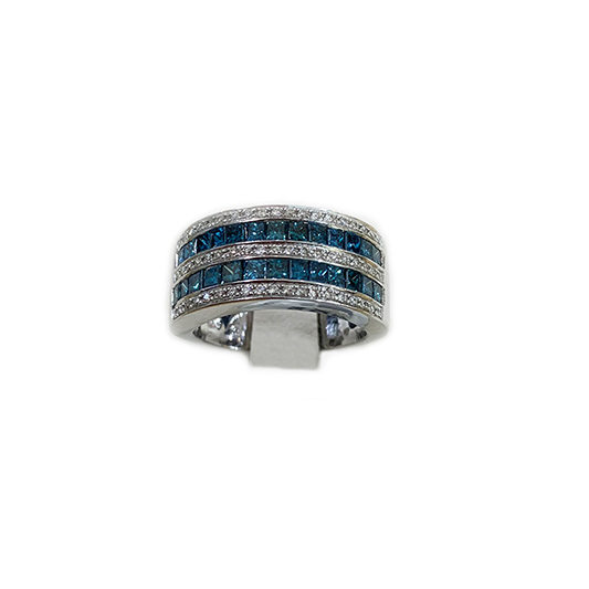 14k White Gold Blue Diamond Band