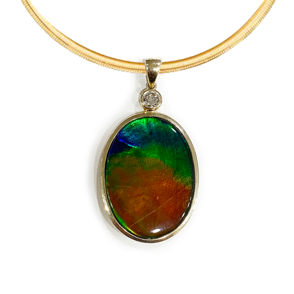 14K Gold Ammolite Pendant