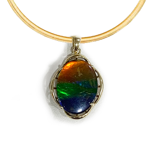 14K Gold Ammolite Pendant