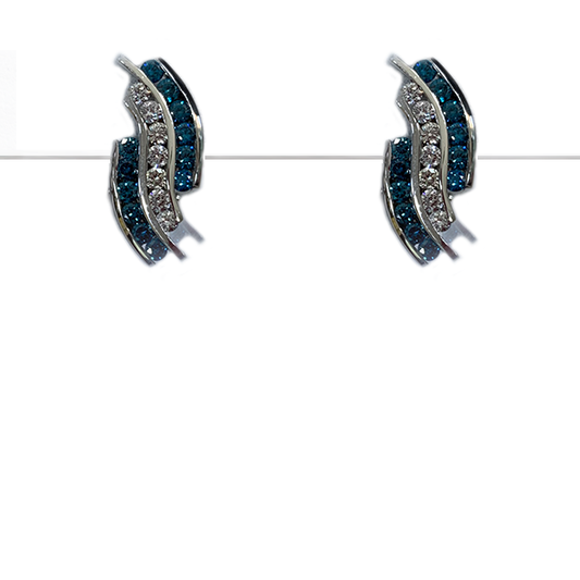 14k White Gold Blue Diamond Earring