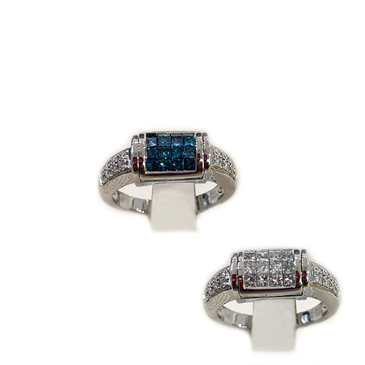 14k White Gold Blue Diamond Ring