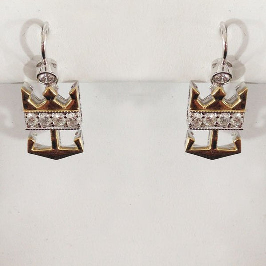 14k Two Tone Diamond Earrings