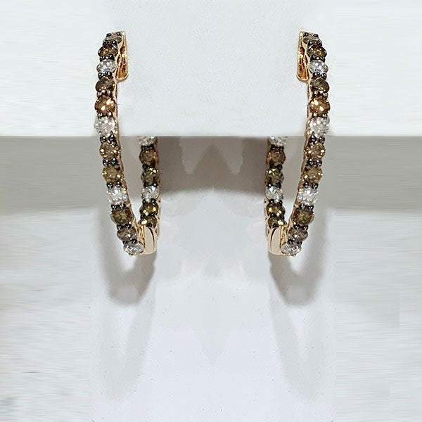 14k Rose Gold Brown Diamond Hoops