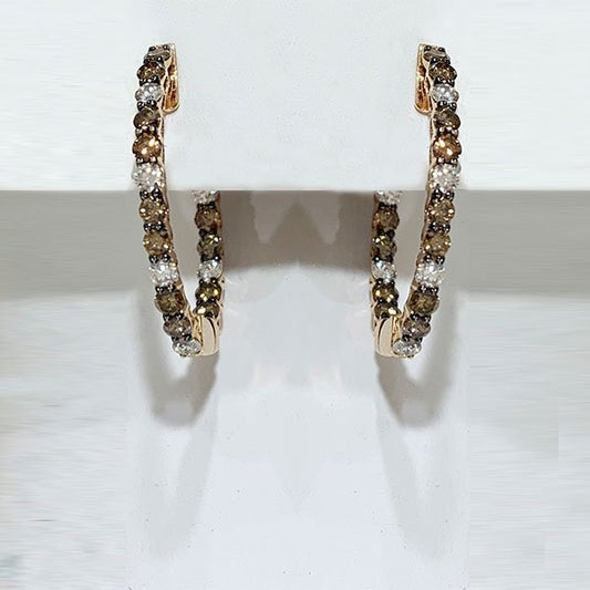 14k Rose Gold Brown Diamond Hoops