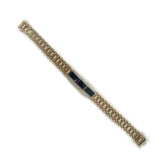 14k Yellow Gold Mens Onyx Bracelet