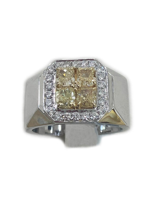14k 2 Tone Mens Yellow Diamond Ring