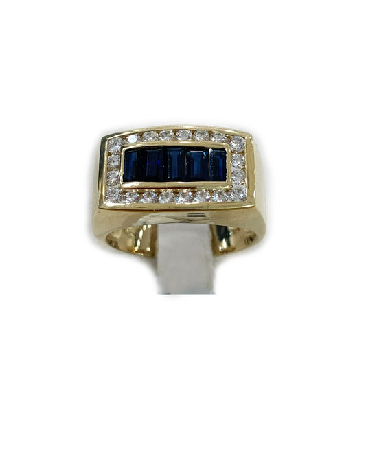 14k Yellow Gold Mens Sapphire Ring