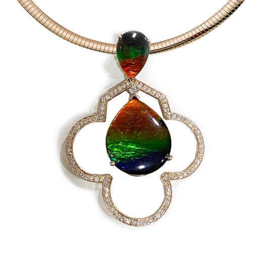 14K Rose Gold Ammolite Pendant