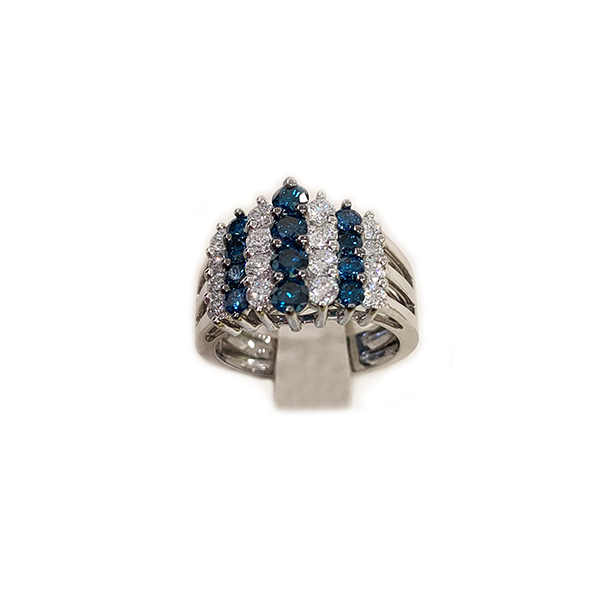 14k White Gold Blue Diamond Ring