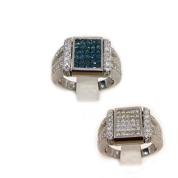 14k White Gold Blue Diamond Ring