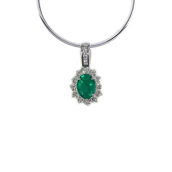 14k White Gold Emerald Pendant