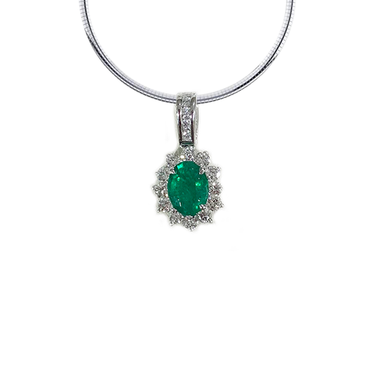 14k White Gold Emerald Pendant