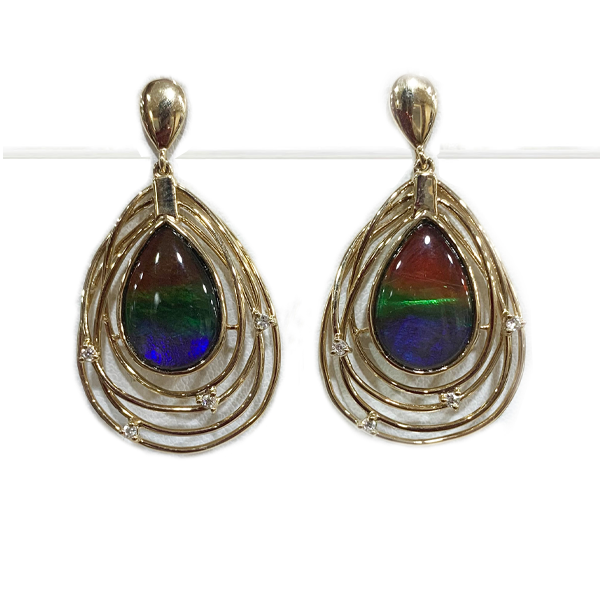 14K Gold Ammolite Earrings